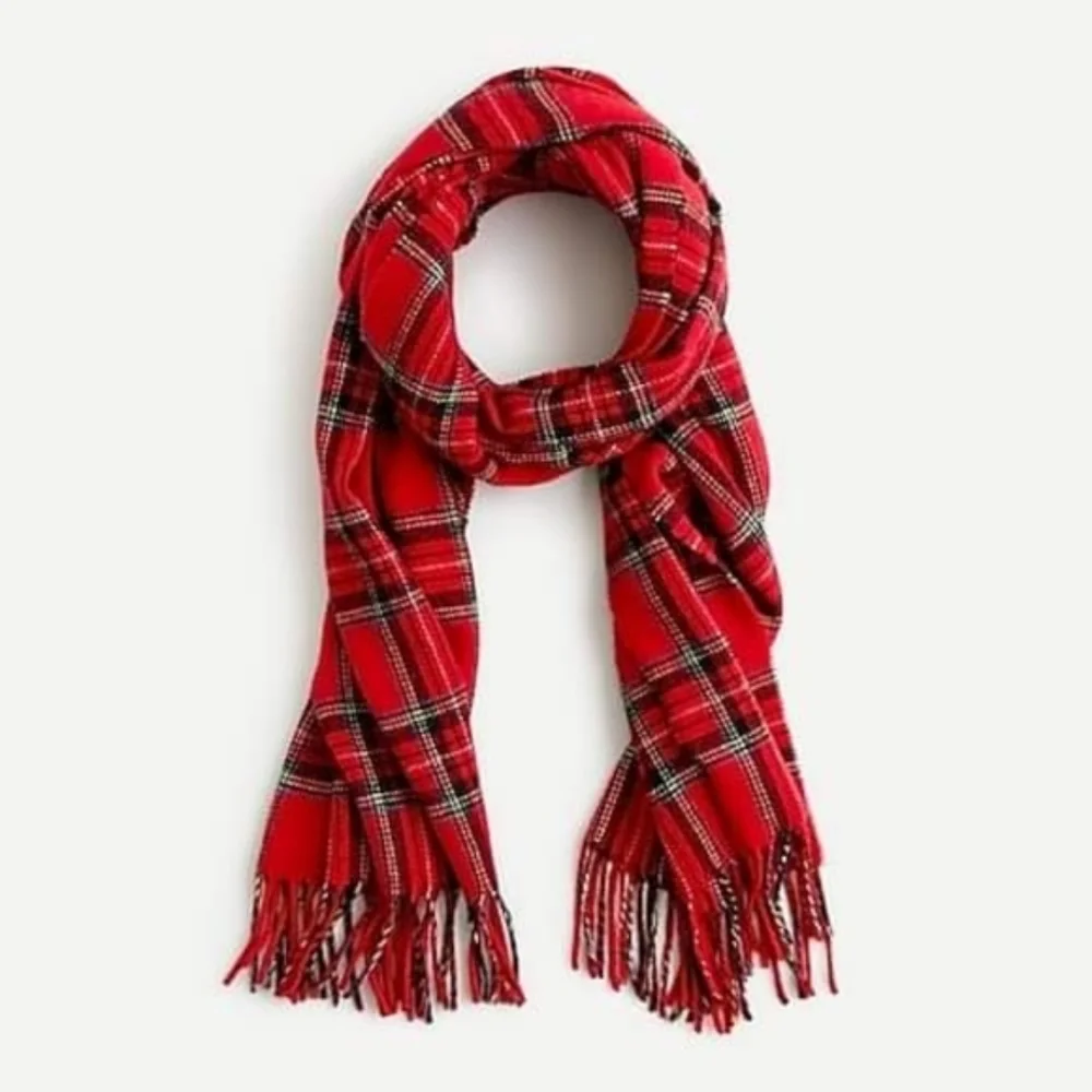 New! J Crew Red Stewart Tartan Plaid Italian Wool Scarf NWT